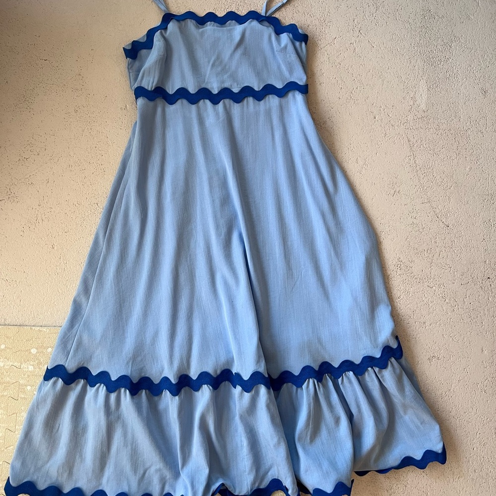 Chambray Blue Maxi Dress with Rick Rack Accents